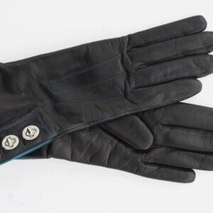 Coach Turnlock Cashmere Lined Leather Gloves - Size 6.5 - Black / Silver - NWT